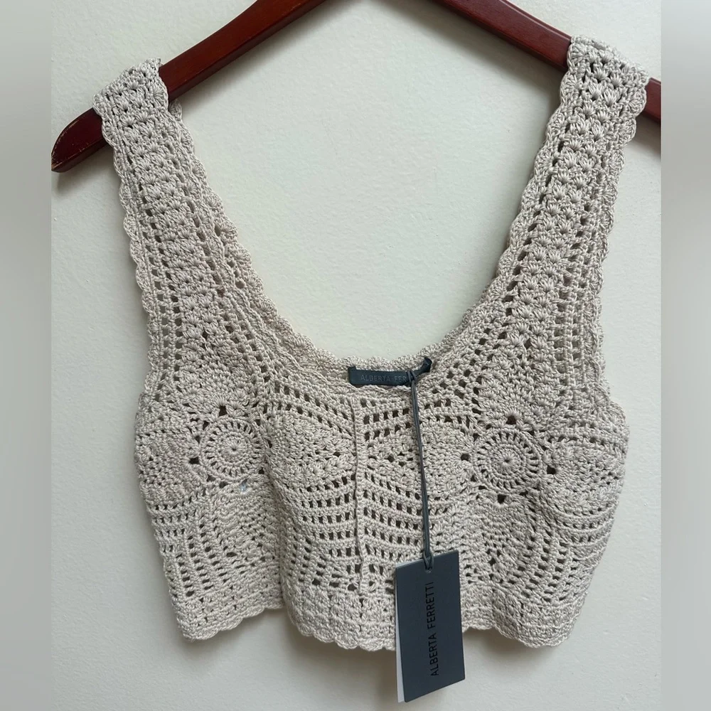 NWT Alberta Ferretti Crouchet Knit Tank Top